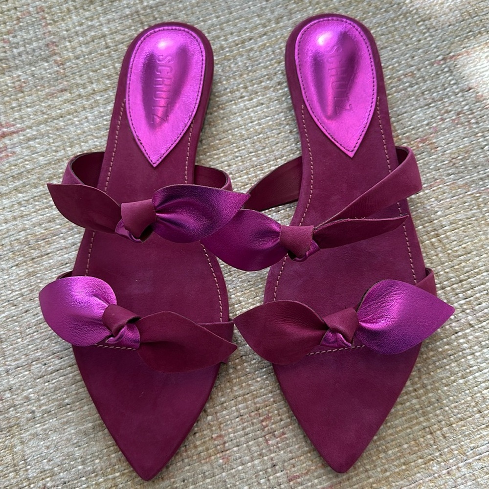 SCHUTZ Elora Leather Flat Sandal - Rosa Violet Sz 7.5